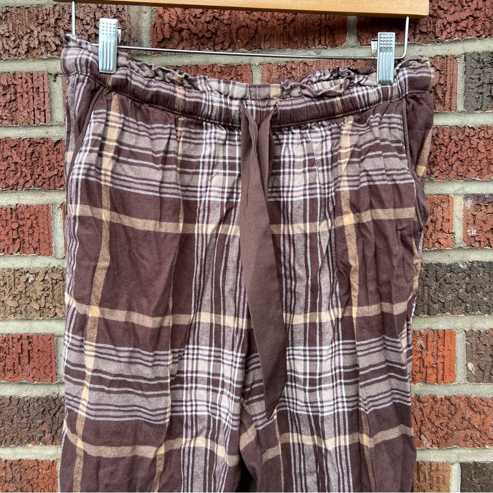 aerie Brown and Cream Plaid Flannel Cuffed Pajama Pants - Picture 2 of 4